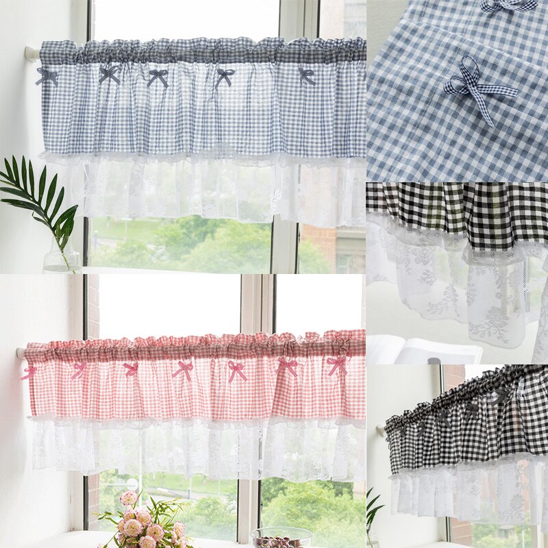 Mcao-cortina corta de encaje a cuadros para cocina, tela nórdica minimalista, bolsillo, entramado suave y duradero, cortinas de ventana de cuadros TJ1923