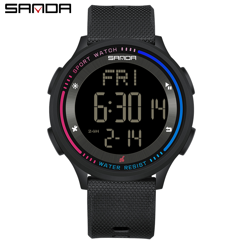 SANDA 6158, Teenager, Studenten, modisch, digitales Uhrwerk, Handuhr, trendig, wasserdicht, draussen-Sportmodus, freundlicher-Armbanduhr: Schwarz