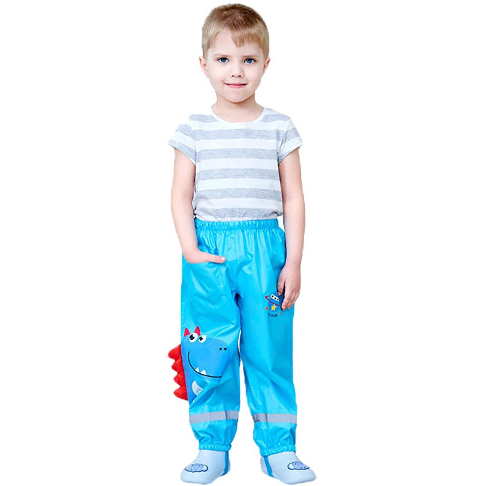 Children Toddler Harem Pants Boys Girls Mud Proof Rain Elastic Waist Trousers Kids Cartoon Rainwear Waterproof Overalls: Blue / 2T