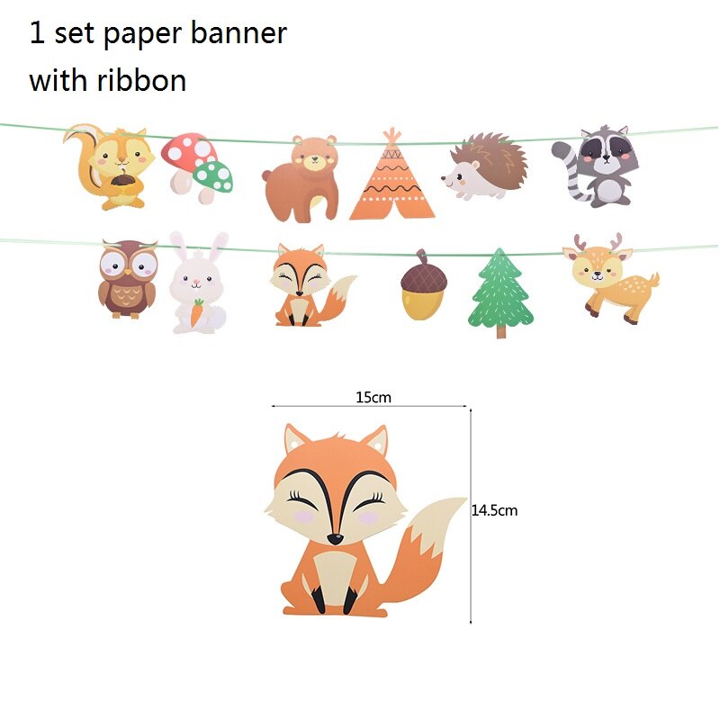 1 sæt jungle fødselsdagsbannere dyr guirlande fødselsdag papir vimpel palmeblad flag bunting baby shower safari dyr dekoration: Papirbanner e