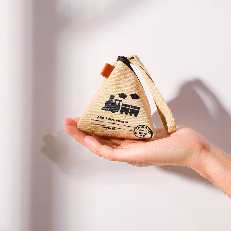 Koreansk nydelig canvas zero lommebok retro zongzi oppbevaringsveske myntveske praktisk og praktisk: Tog