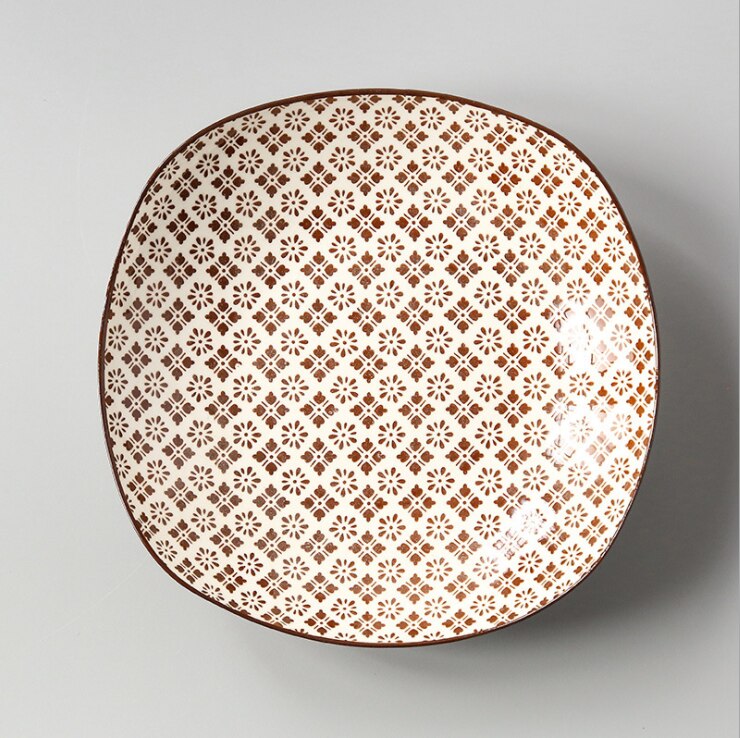 Japanese 8-inch Square Ceramic Dish Glaze Color Simple Household Serving Dish Salad Plate Dinner Plates For Kitchen Utensils: 14