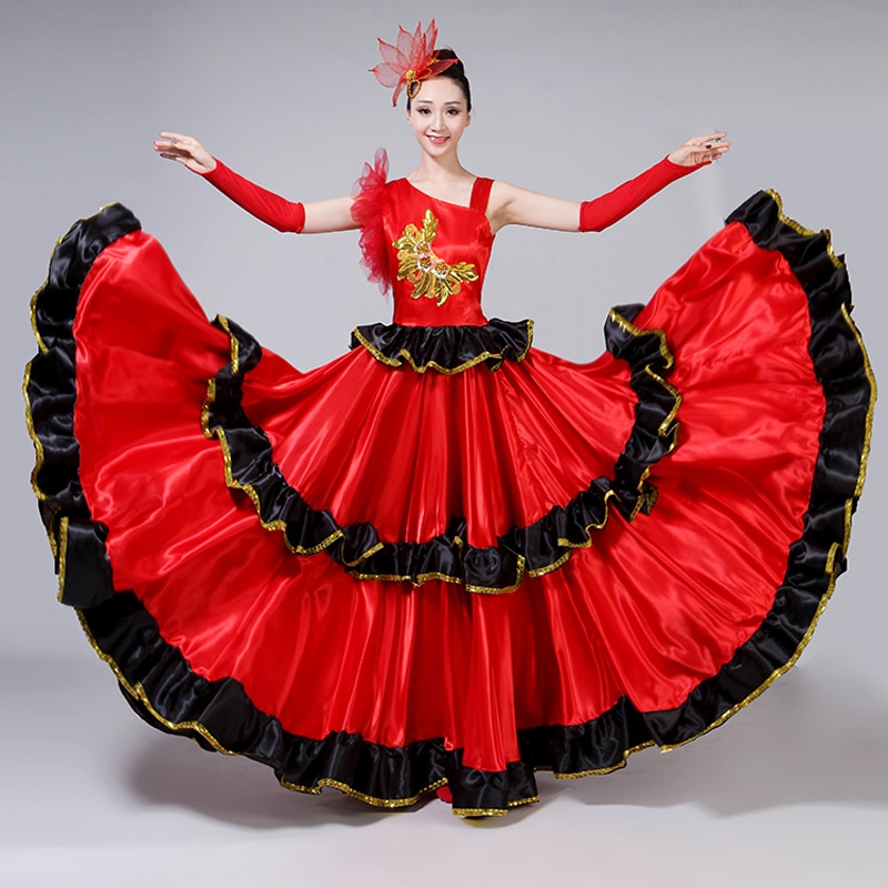 Spanish Bullfight Dress Flamenco Performance Costume Opening Dance Full-skirt Adult Female Sequin Large Swing Dress H562