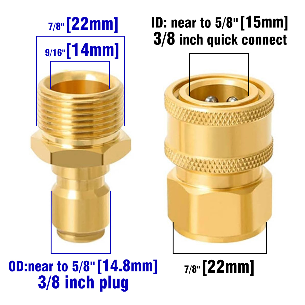 Pressure Washer Quick Disconnect Adaptor Set M22-15mm to 3/8 Quick Release Couplers for Attach Hose to The Water Pumps 5000 PSI: MULTI