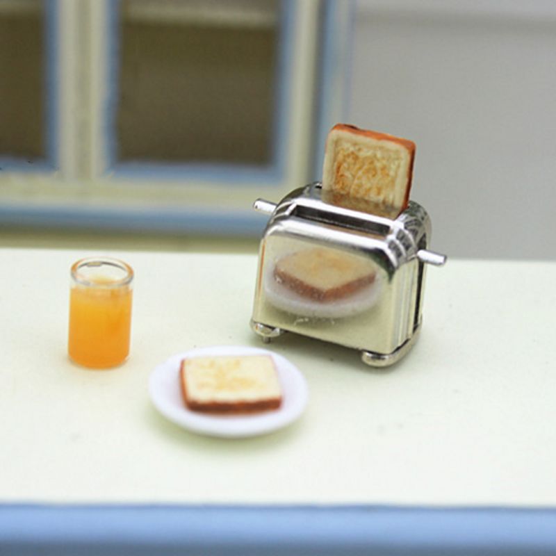 Doll House Miniature Toaster Bread Machine With Toast Kitchen Cookware Mini Accessories Decor 1/6 1/12 Scale