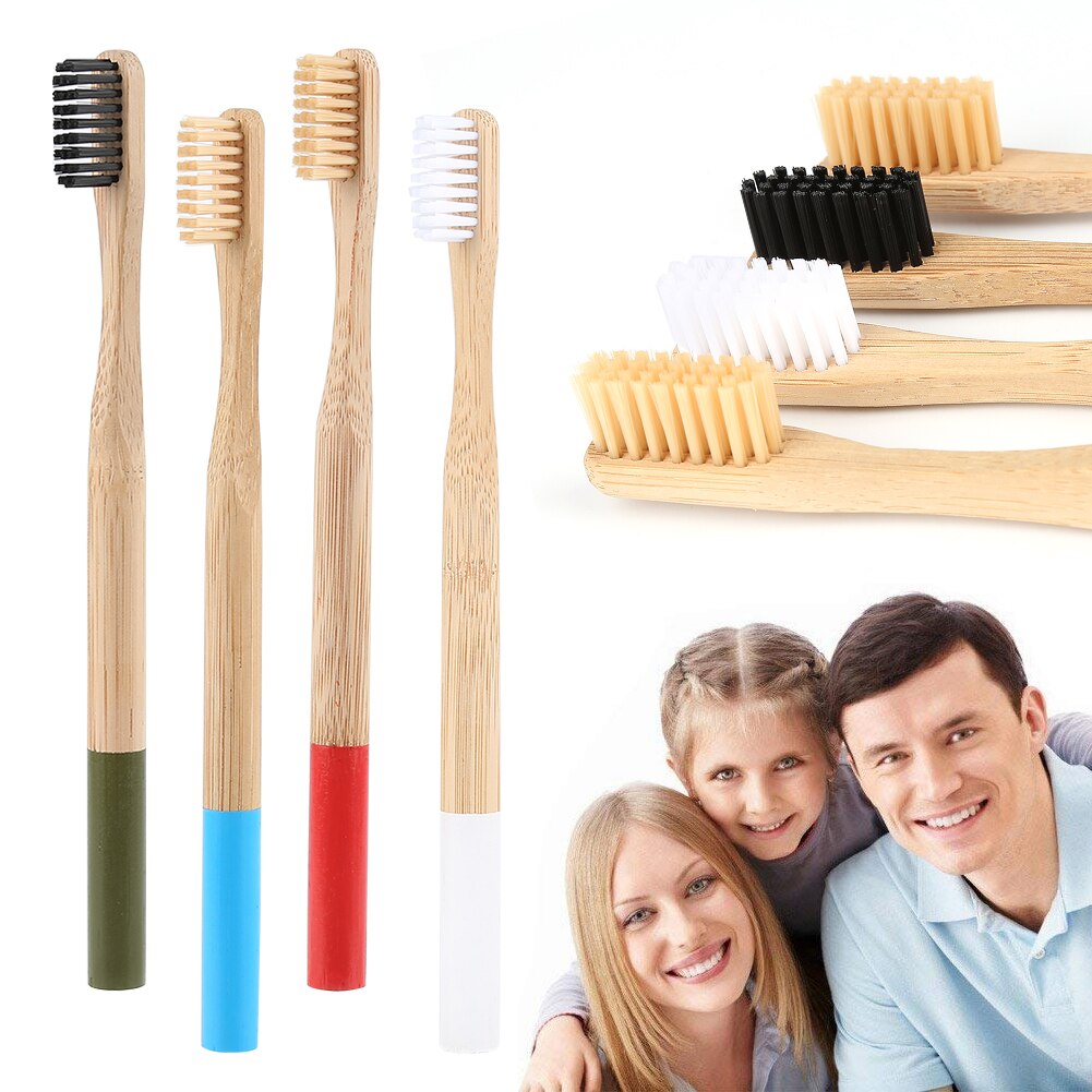 Gros enfants adulte brosse à dents en bambou naturel brosse à dents petite tête souple rond blanc bambou matériel poignée soies brosse à dents