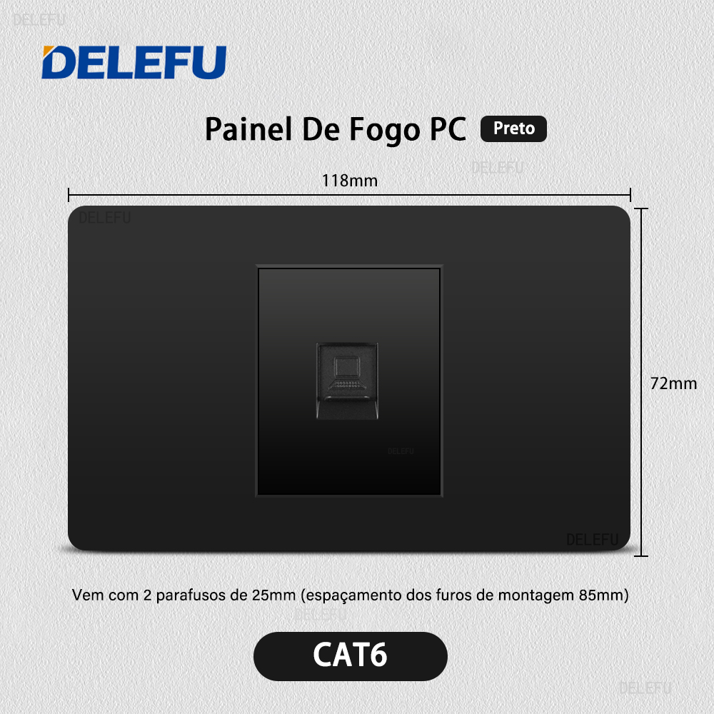 DELEFU Panel de PC ignífugo doble USB tipo C carga Brasil salida estándar interruptor de luz de pared negro enchufe eléctrico 10A 20A