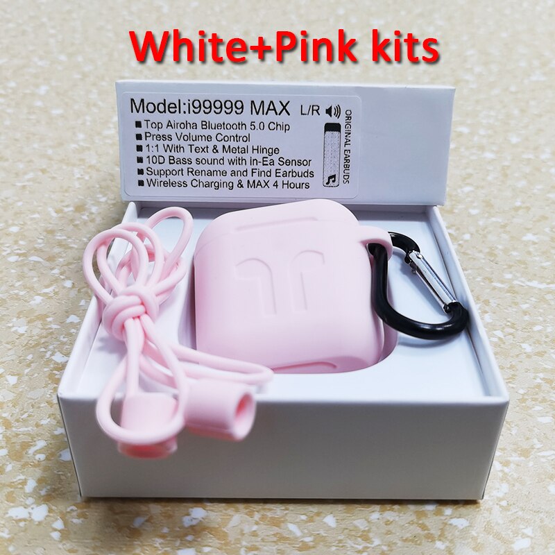 i99999 MAX TWS Volume Control Wireless Earphones 1:1 With Text & Metal Hinge Bluetooth Earbuds 10D Super Bass PK i99999 Plus: White Pinkcase