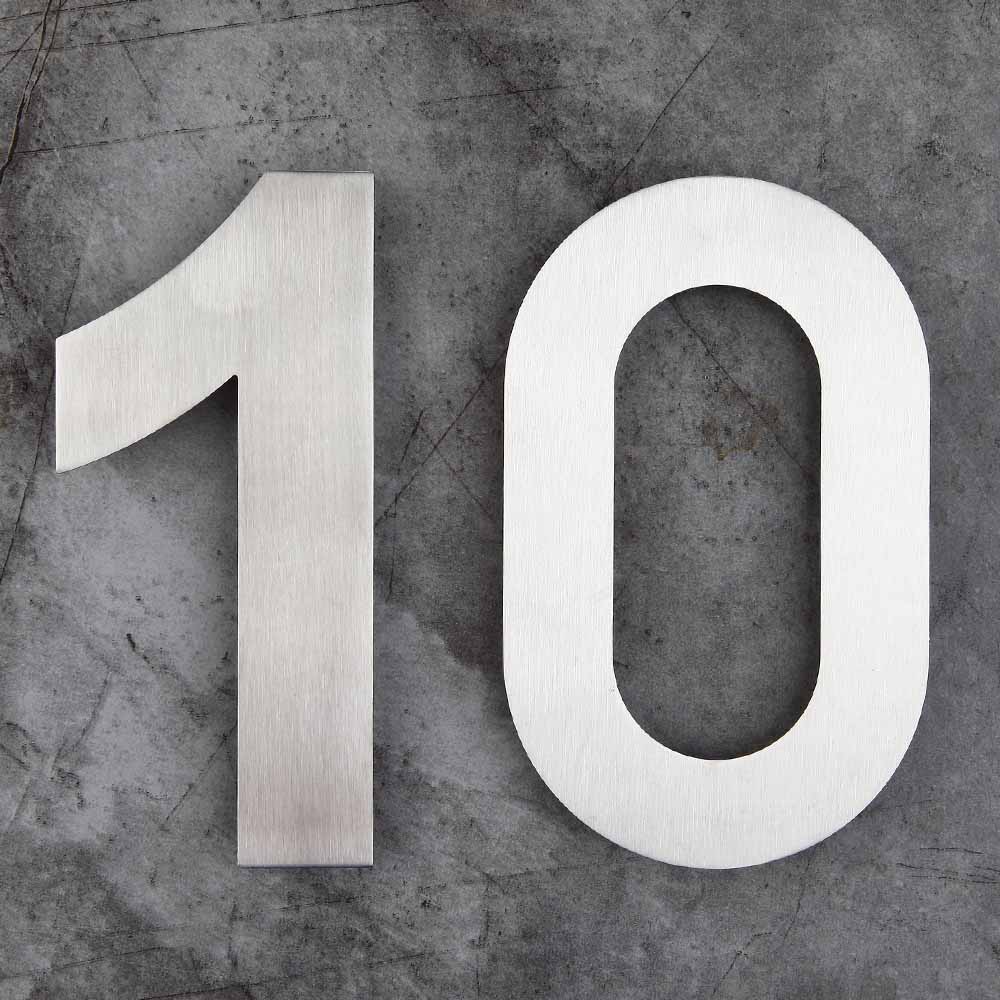 10 Inch Extra Large Floating House Numbers Door Sign Mounted, Stainless Steel 18-8 Brushed Nickel