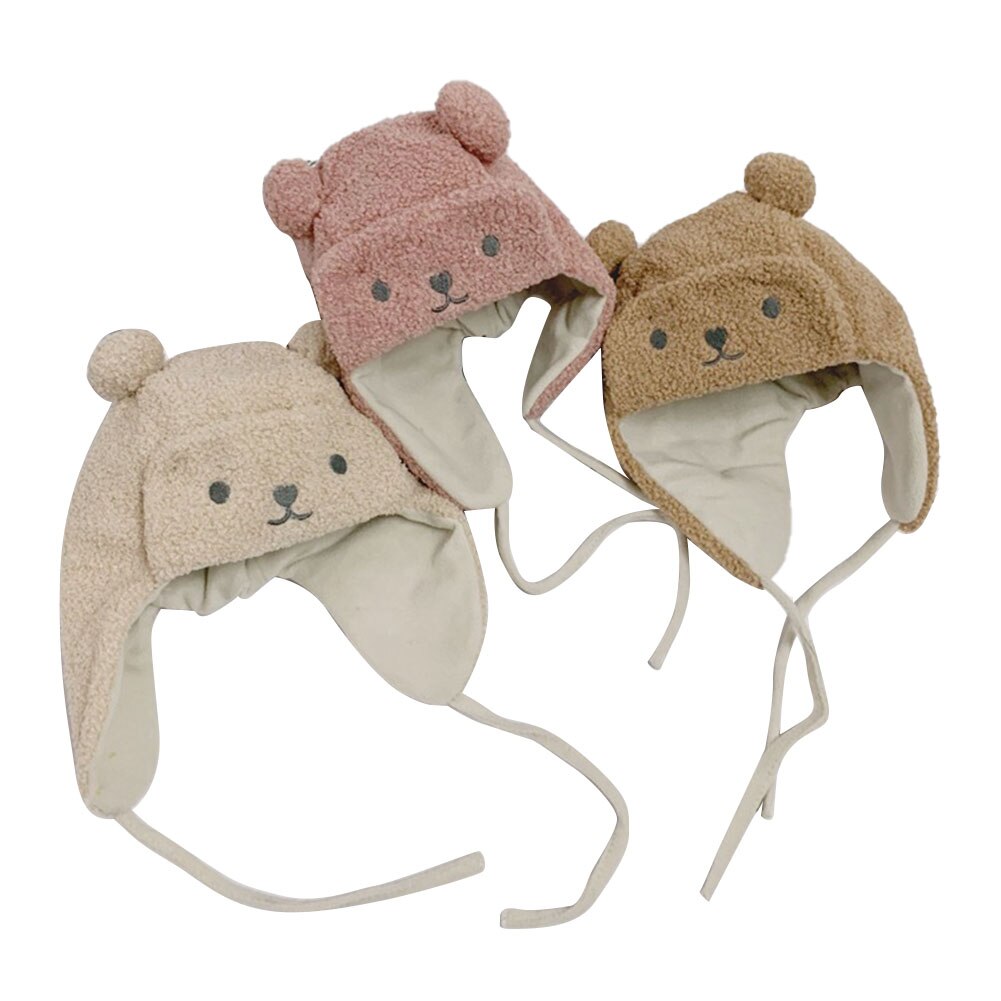Baby cartoon berenmuts, peuter wollen muts met oorkleppen, baby winter warme muts