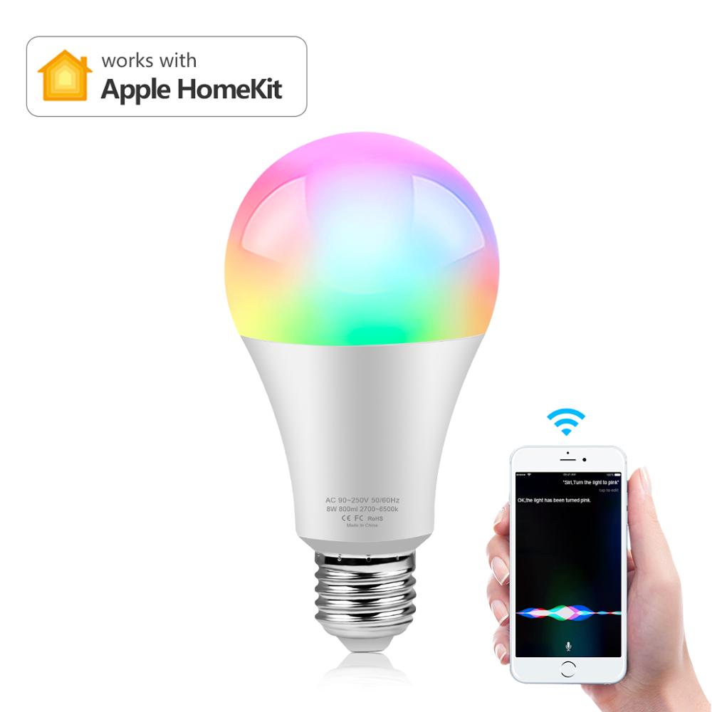 Smart Lamp Led Lamp Werk Voor Apple Homekit App 2.4G Wifi Siri Voice Control Rgb E27 8W Led gloeilamp Voor Ios Home Decor Lamp