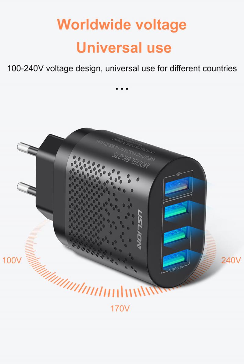 Quick Charge 4.0 3.0 Usb Lader Universele 4 Port Fast Opladen Eu Us Plug Power Adapter Voor Samsung S10 Iphone 11 Tablet Lading