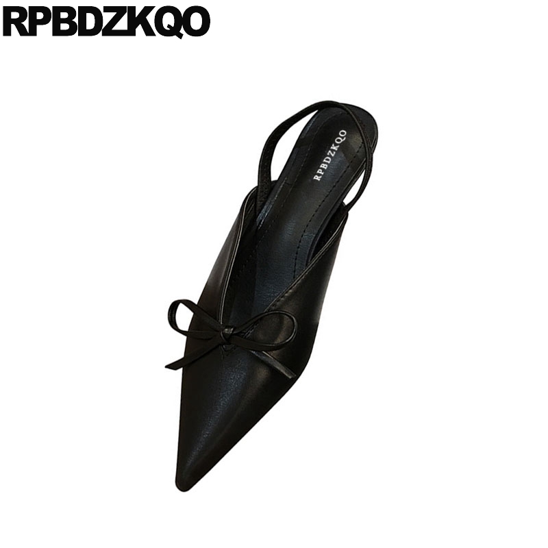 pointed toe beige casual cheap ladies mid heels shoes scarpin bow thin pumps black slingback korean stiletto medium