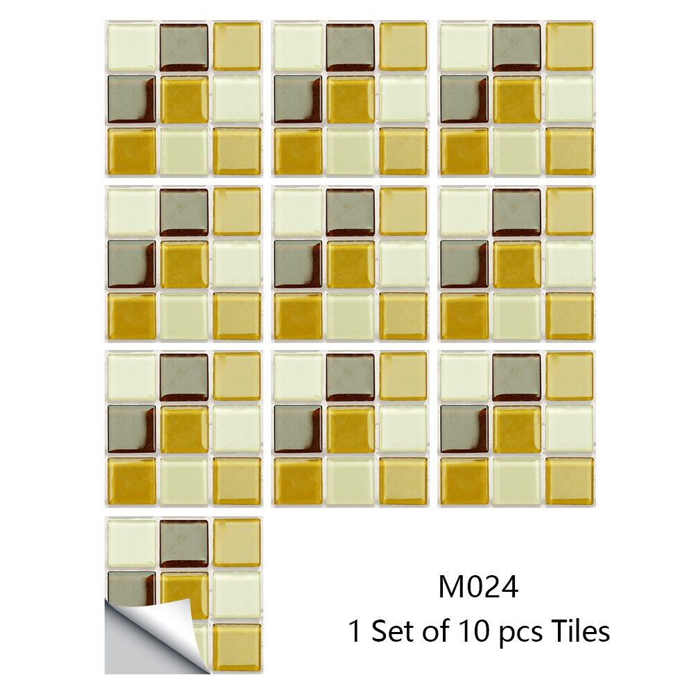 Pegatinas de pared de azulejos de mosaico de mármol, cubiertas planas impresas en 2D para cocina, baño, pelar y pegar, Mural de arte impermeable, 10 piezas: M024 / 10cmX10cmX10pcs