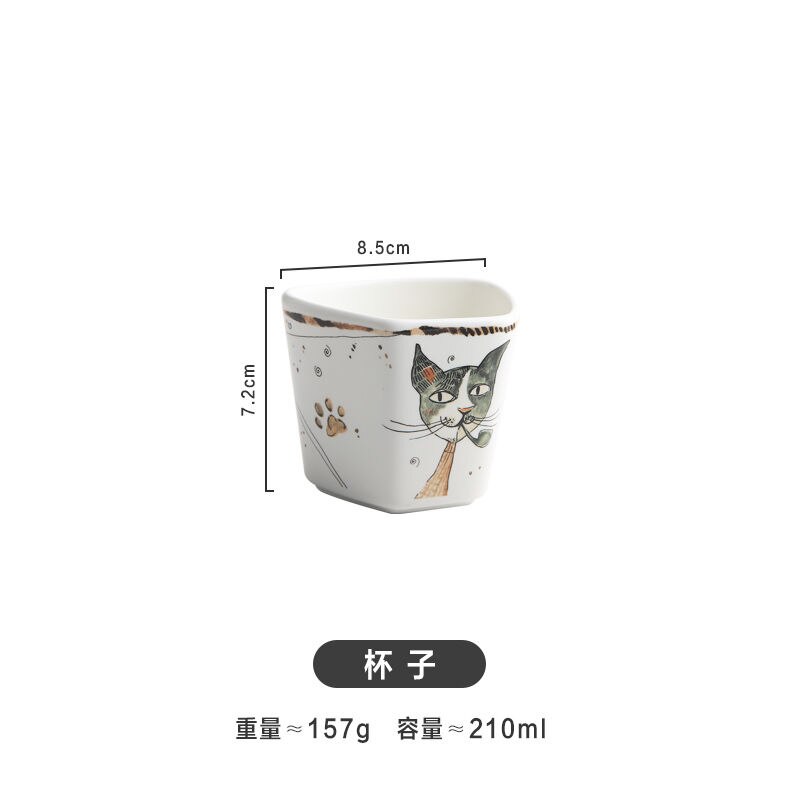 Tazones de cerámica con dibujos de gatos, vajilla y platos para el hogar, sopa, fideos, fruta, carne, porcelana, plato especial, juego de vajilla: Cup