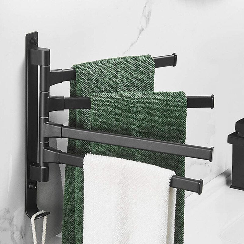 Handdoek Hanger Wandmontage Handdoekenrek Roterende Badkamer Aluminium Handdoek Bar Rail Handdoek Houder Organizer Zwart