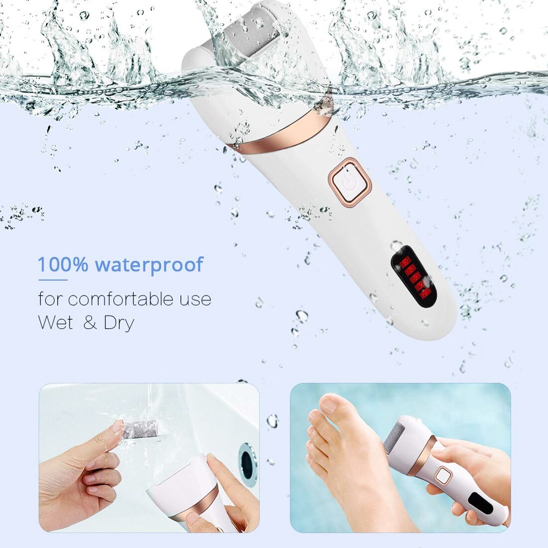 Lima eléctrica para el cuidado de los pies, herramienta de pedicura recargable con 3 cabezales de rodillo, para quitar durezas, talones agrietados,