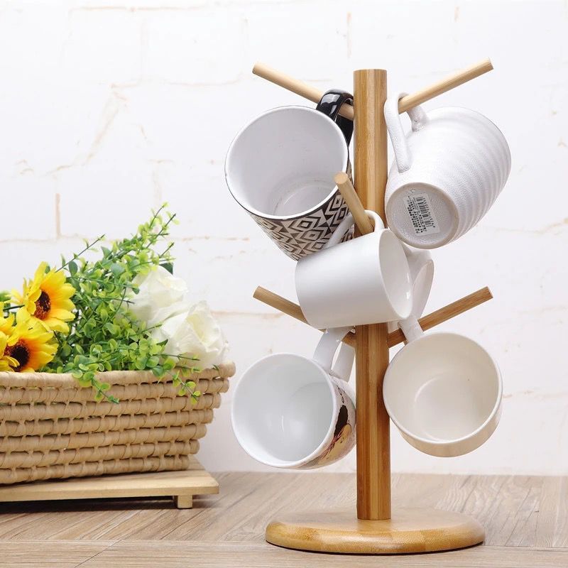 Mug Cup Rack Tea Set Wood DIY Shelf Tree Shape Wooden Rack Wine Glass Holder Coffee Mug Storage Drying Rack For Home Kitchen
