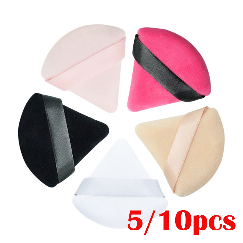 Mini esponja triangular para maquillaje facial, 5/10 Uds., cosméticos, esponja para polvos faciales de algodón suave, herramientas para maquillaje de terciopelo lavables