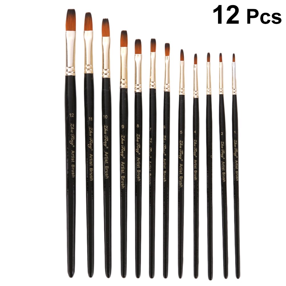 12pcs Painting Brushes Practical Flat Artist Paint Brushes
