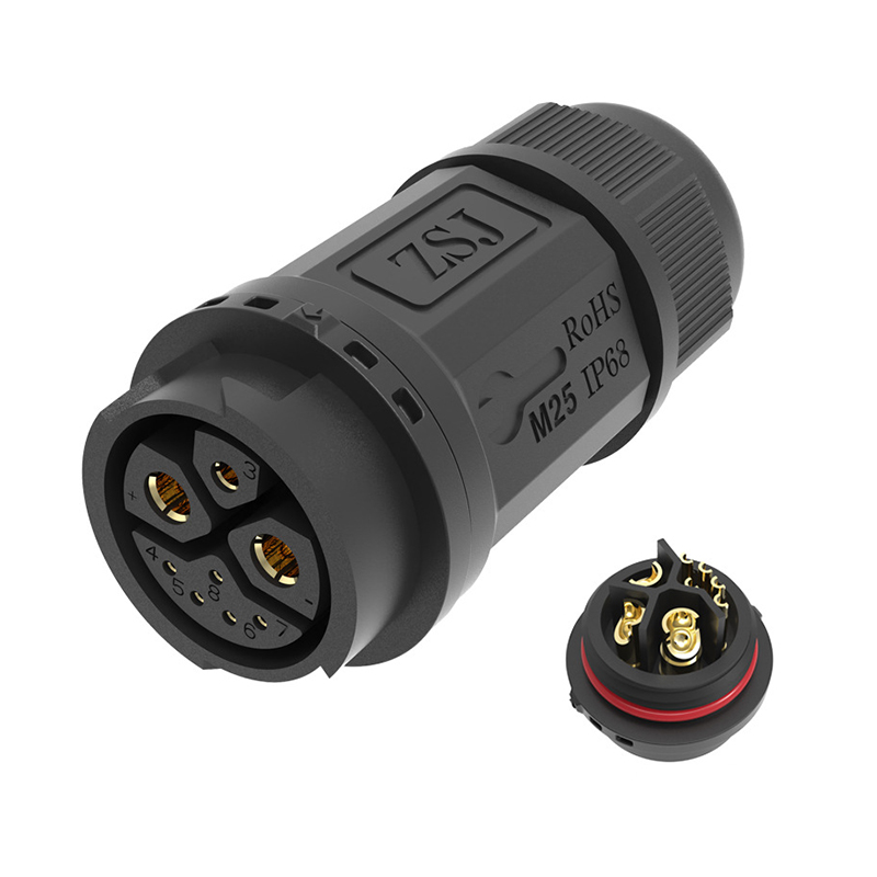 Outdoor Wasserdicht M23 2 + 1 + 5 Selbstsichernde Lade Stecker Männlich Weiblich Signal Integrierte Geschweißte Draht Batterie Steckdose IP67: Dark Grau