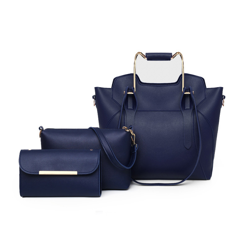 LUCDO 3 teile/satz Frauen Leder Handtaschen Tasche Damen Schulter Casual Tote Tasche Verbund Messenger Tasche Geldbörse: blue
