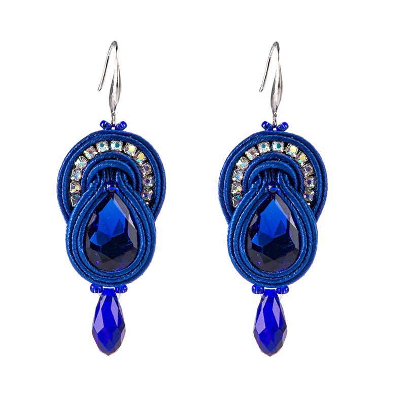 KPACTA Ethnic Feature Style Earrings Jewelry For Women Soutache Handmade Weaving Big Hanging Earring Party: blue