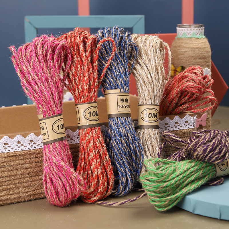 10 Meters Natural Burlap Jute Double Color Twine Cord Hemp Rope Party Wedding Wrapping Cords Thread DIY Home Craft Decor