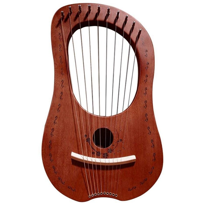 Lyreharpe 10- strengs harpe bærbar liten harpe med slitesterk streng musikkinstrument stabil lydharpe: Brun