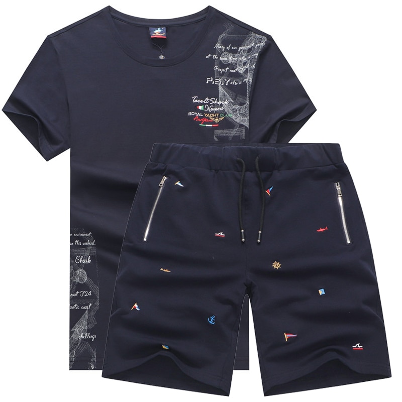 Sommarkläder set herr träningsoverall bomull tvådelade set träningsoveraller make sportkläder märke haj mans t-shirt shorts joggingbyxor