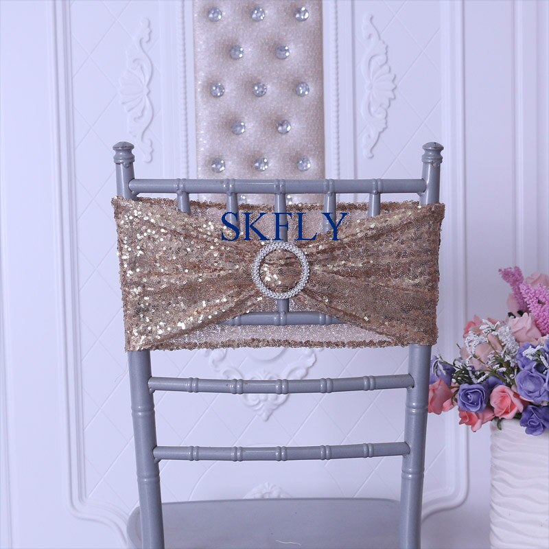 SH022F factory price many colors wedding decoration antique gold sequin chair band chair sash with buckle