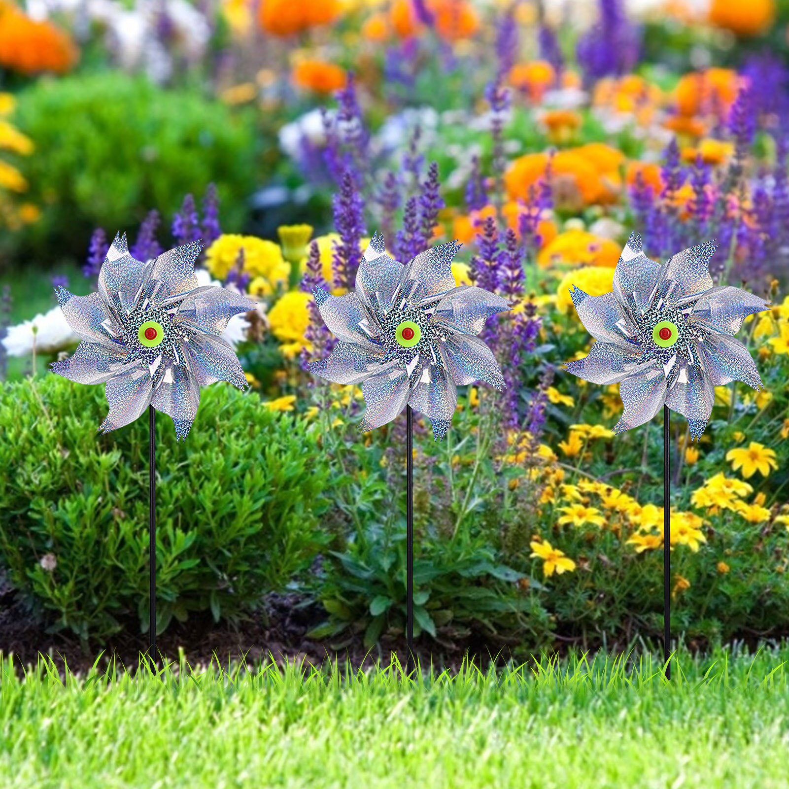 50cm Vogel Repeller Windräder 5 Blätter Reflektierende funkelnd Vogel Abschreckung Windmühle Schützen Garten Pflanze Blume Garten Rasen Dekor