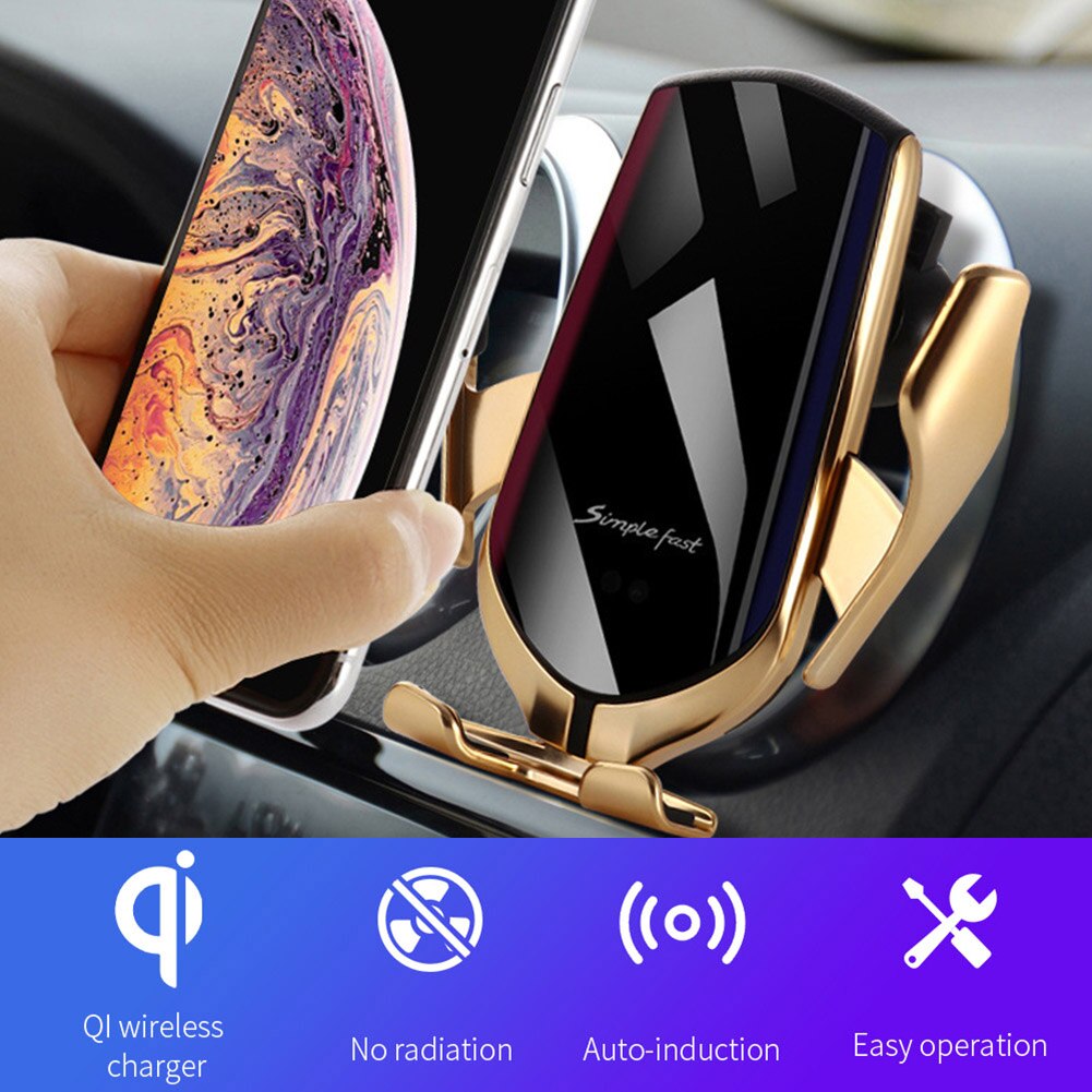 R1 serrage automatique Qi voiture chargeur sans fil 10W pour iPhone 11 Pro XR XS Huawei P30 Pro capteur infrarouge support de téléphone