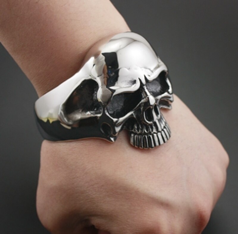 Pulsera de acero inoxidable con calavera pesada para hombre, brazalete masculino, estilo rockero, Punk: Default Title