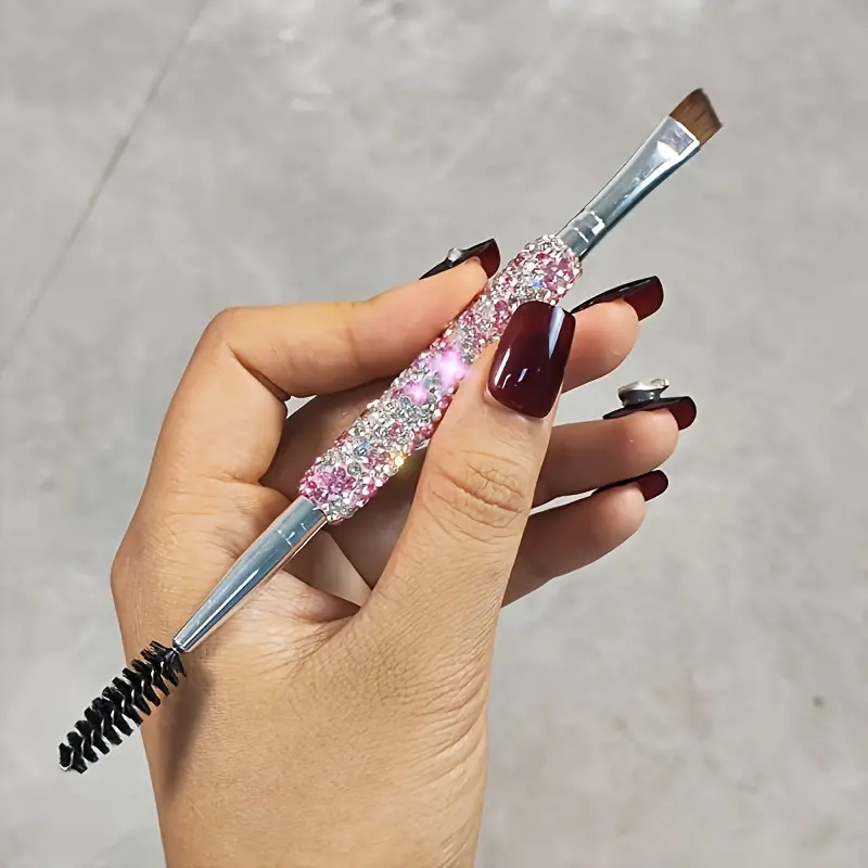 Cepillo para cejas y peine para pestañas, cepillo para cejas en ángulo de doble cabezal, cepillos para cejas, peine para pestañas, peine para tinte de pestañas con mango de diamante