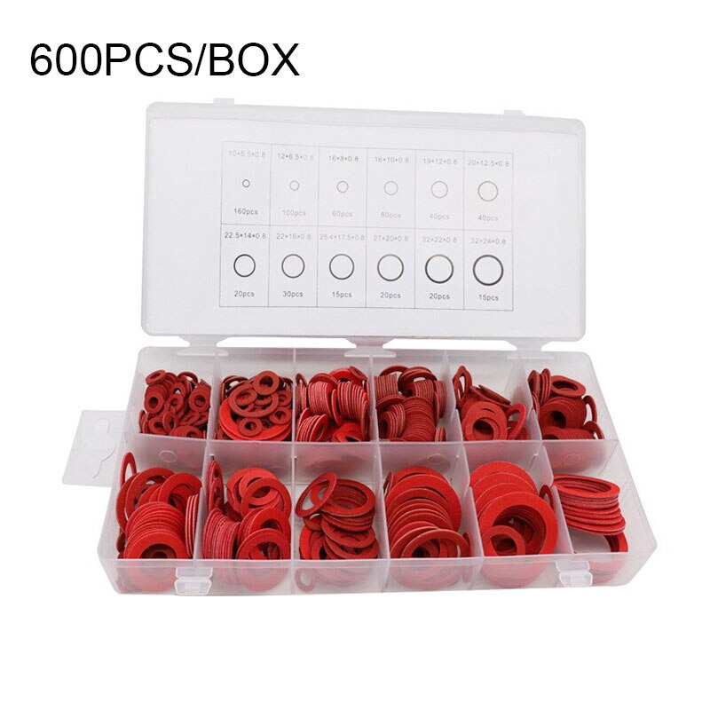 600Pcs 12 Maten Rood Staal Papier Fiber Platte Washer Kit Isolatie Wasmachine Pakking Nut & Bolt Set Platte Ring seal Assortiment Kit: A-600pcs