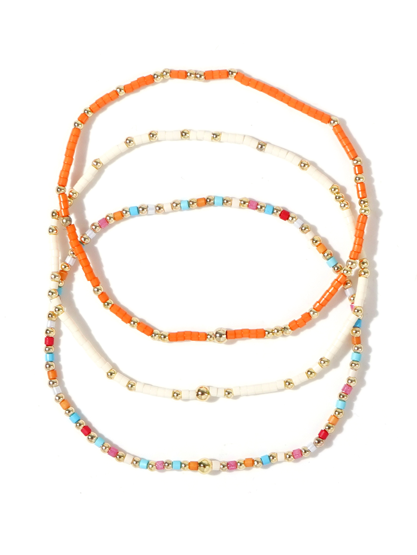 Perles de riz colorées de Style bohème d'été, 3 pièces, perles en cuivre de 2mm, Bracelet de perles empilées: Imitation plaquée rhodium