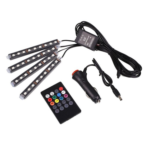 4 in 1 LED Auto Interieur Strip Verlichting Kleur Veranderende Muziek Light Sound & Afstandsbediening LED Strip Licht Lamp Voor auto Decration: Default Title