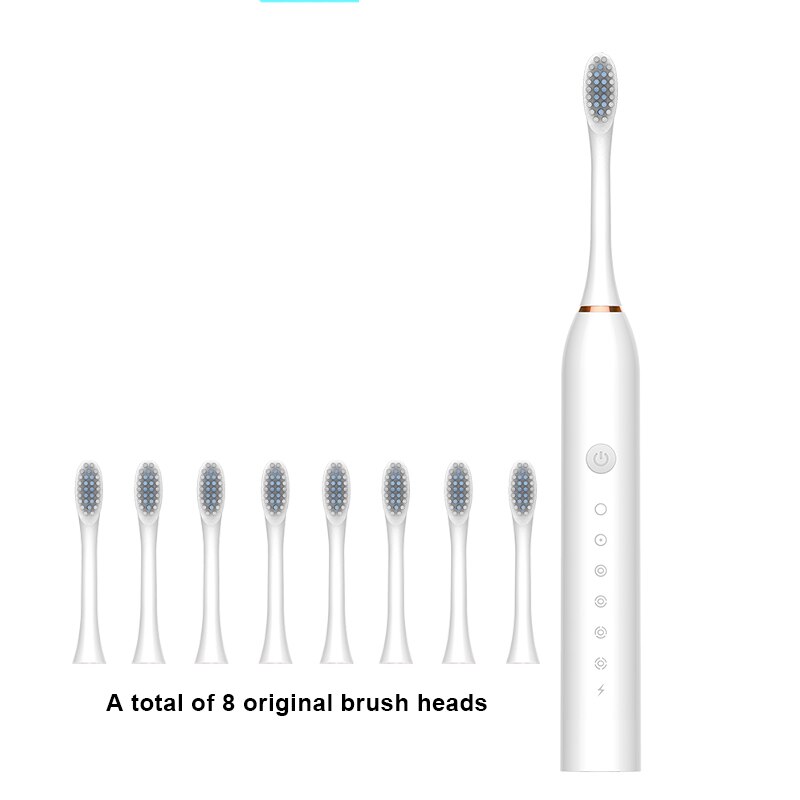 Sonic Electric Toothbrush Ultrasonic Automatic USB Rechargeable IPX7 Waterproof Whitening Teeth Tooth Brush Head Holder Adult: white 8 head