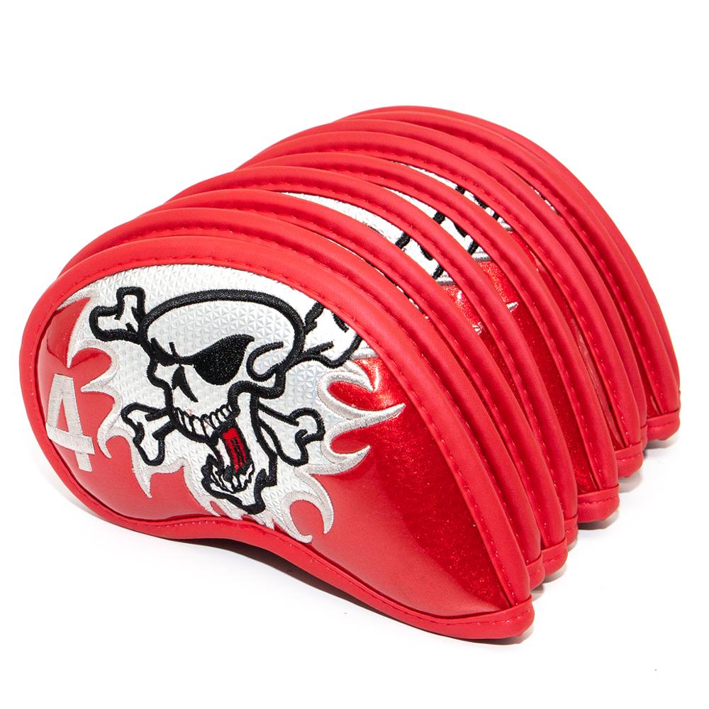 Golf Club Iron Cover Headcover skull with Red stitch Golf Iron Head Covers Golf Club Iron Headovers Wedges Covers 9pcs/set