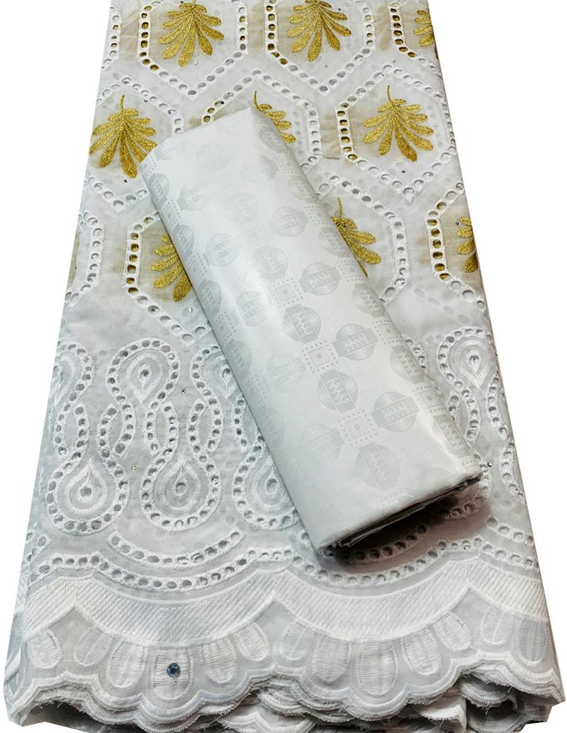 2022 Dry Laces 2.5+2.5 Yards With Bazin Riche Fabric Swiss Voile Senegal African Wedding Bride Dress YKM120 Orange