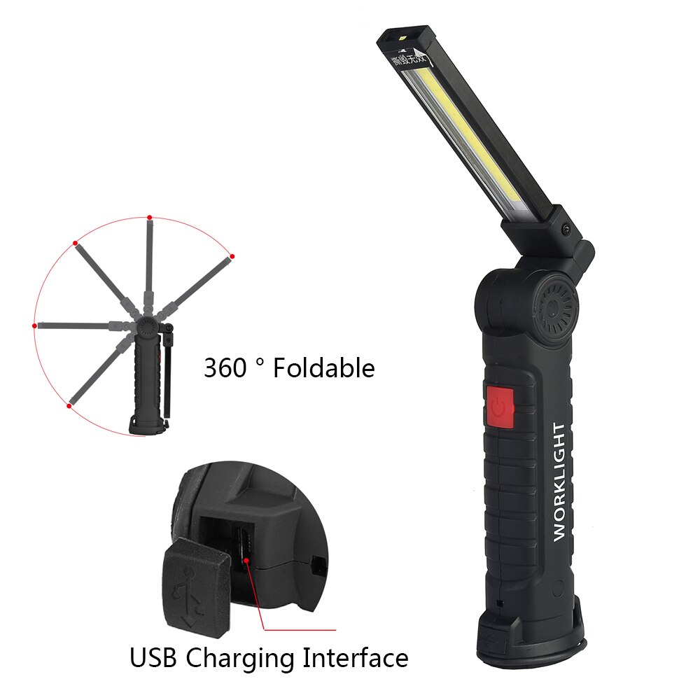 Led arbejdslys usb genopladelig cob led lommelygte magnetisk 5 modes ultra lys lommelygte vandtæt til bilreparation med magnet