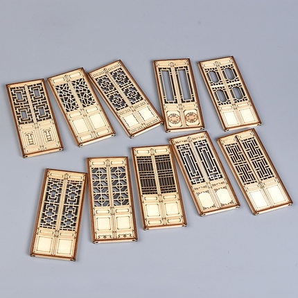 3pcs Dollhouse mini Furniture Miniature Doll accessories Chinese Style Wooden Movable Door model Building material