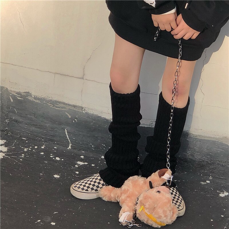 Punk solid sort cool strik lange sokker kvinder udendørs knæhøje elastiske benvarmere gotisk hip-hop rocksok 2022 dame varm slim
