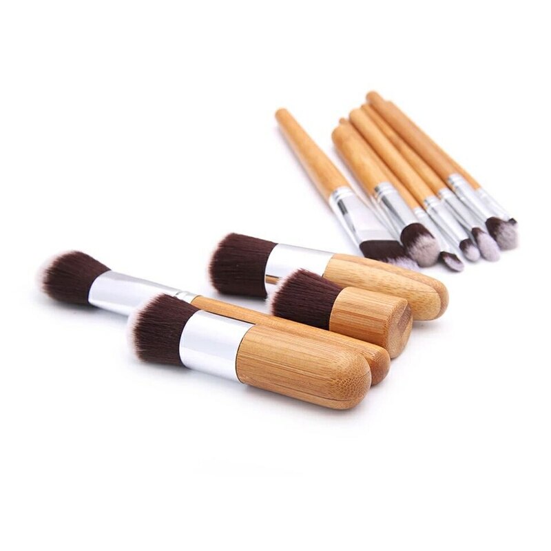 Foundation Brushes 11 Piece Soft Bamboo Practical Kabuki Brushes Makeup Brush Set For Eye Shadow Kit With Cloth Bag