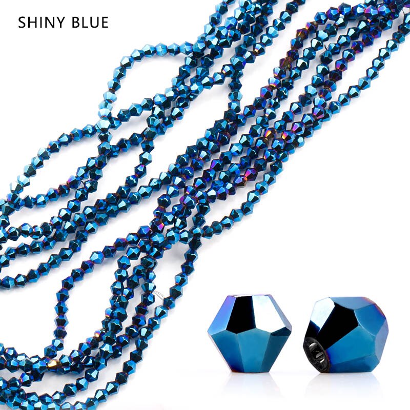 Belagt farve 4mm 100 stk/pakke flerfarvet bicone krystal løse perler glasperler til beklædningsfremstilling: Skinnende blå