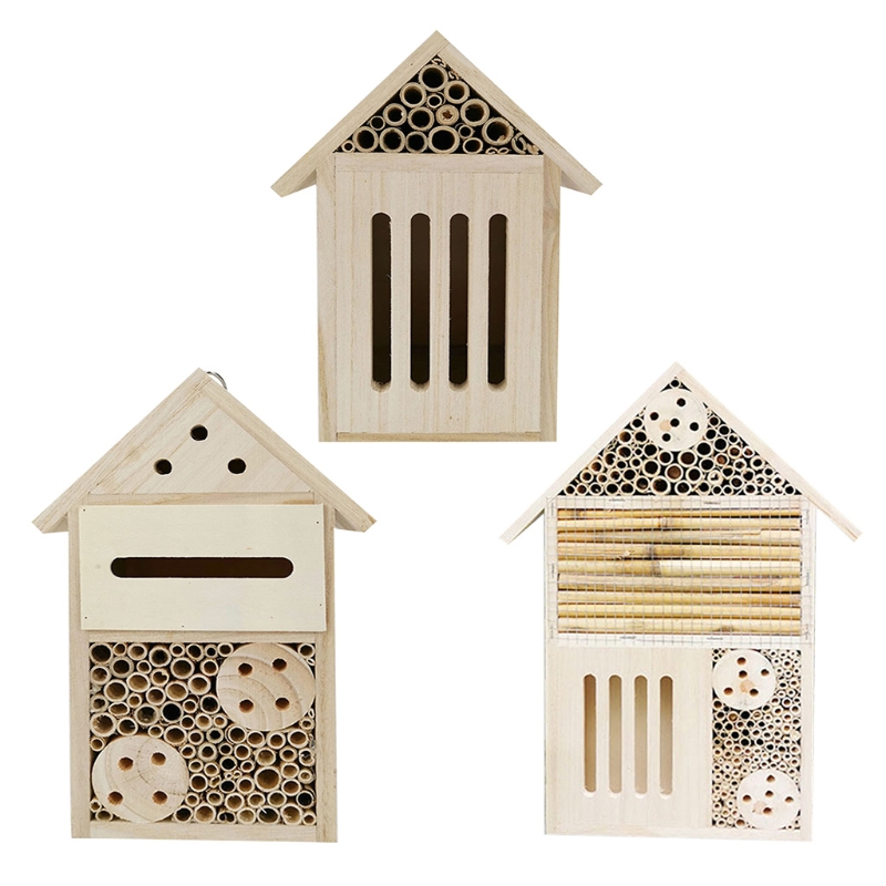 G5AB Hand-made Natural Wooden Insect House Garden Bugs Hotel Perfect Home for Ladybugs Mason Bees Butterflies with Hook