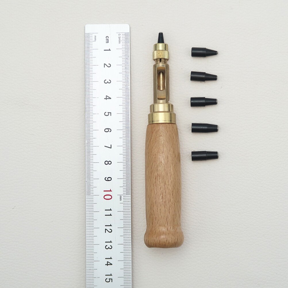 6 Pcs Verstelbare Schroef Perforator Boekbinden Tool Craft Ponsen Lederen Tool Houten Handvat 6 Tips 2Mm 1.5Mm 3Mm 4Mm 2.5Mm 3.5M