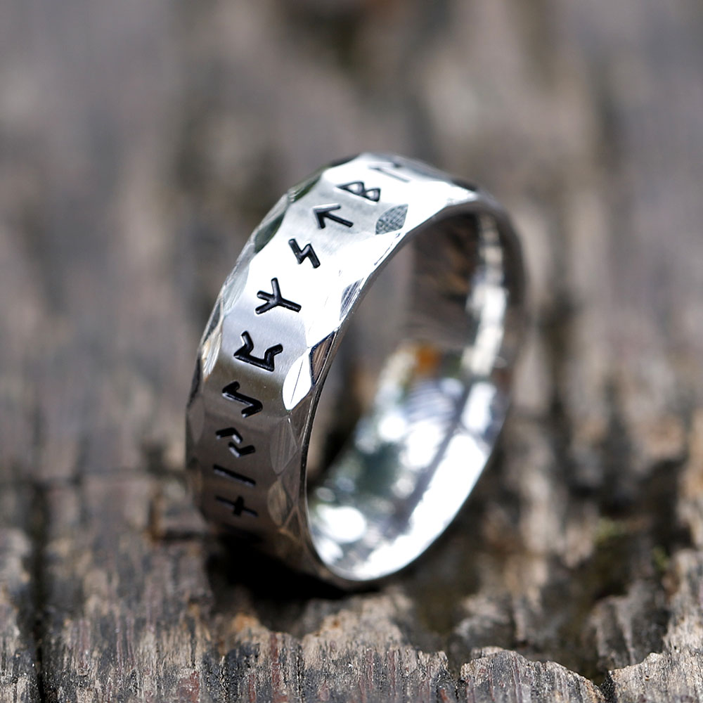 Men's 316L stainless-steel rings retro Odin Viking rune for teen RING Amulet Jewelry: 12 / RED