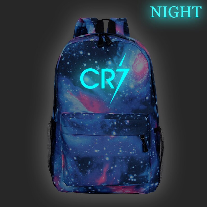 Mochila con brillo nocturno para niños y niñas, morral escolar luminoso Ronaldo CR7, a la , mochila para portátil para adolescentes: 15